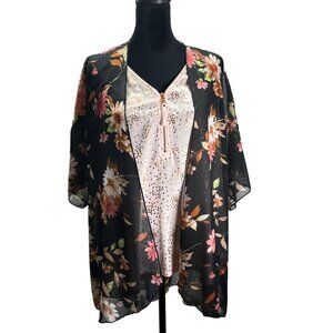Windsor Kimon Flowy Silhouette Flowal Print and Candie's Pink Metallic XL Blouse